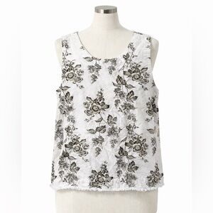 Liz Claiborne linen and cotton, green and White Floral Tank Top large